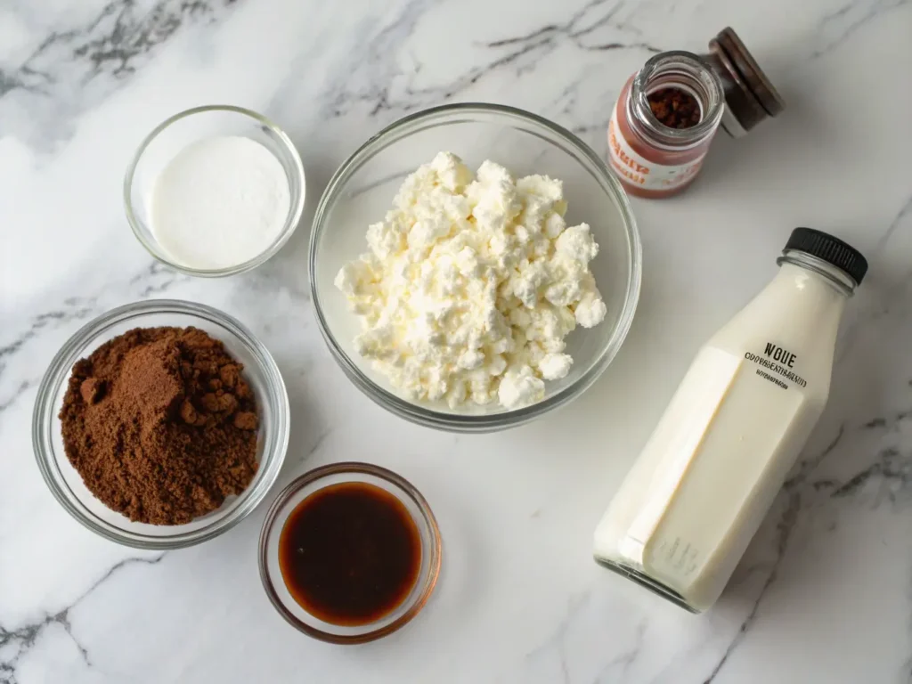 Cottage Cheese Chocolate Mousse: The Ultimate 7 Secrets for Creamy Bliss 2 flat lay of cottage cheese cocoa powder vanilla