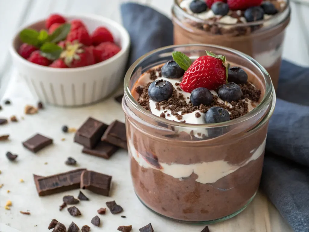 Cottage Cheese Chocolate Mousse: The Ultimate 7 Secrets for Creamy Bliss 1 glass jar of chocolate mousse made with cottage ch